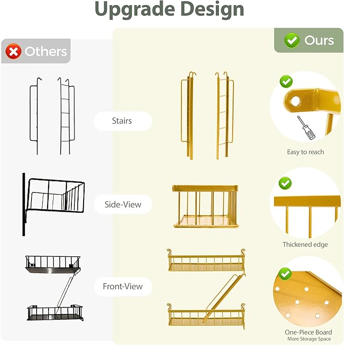 Fire Escape Wall Shelf Gold - New York Decorative Ladder Shelf, Metal Decorative Shelving for Living Room, Home Décor, Action Figure Display (3-Tier)