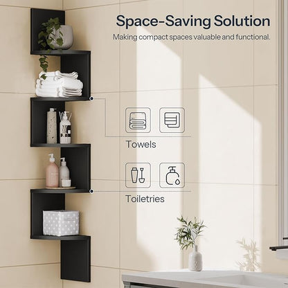 HOOBRO Corner Shelf Wall-Mounted, Set of 2 Floating Corner Shelves for Wall, 5-Tier Corner Bookshelves for Living Room, Bedroom, Bathroom, Home Office, Black BK26BJP201
