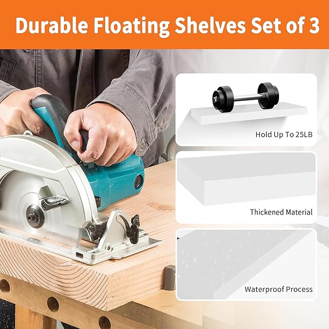 White Floating Shelves for Wall Set of 3, 16