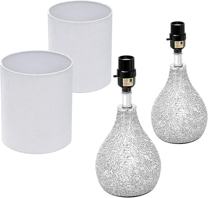 Modern Table Lamps Set of 2, Mirror Silver Gourd Design Mosaic Tiled Glass 17.5" Bedside Lamp, for Bedroom Living Room and Office Desk Nightstand Table Lamp