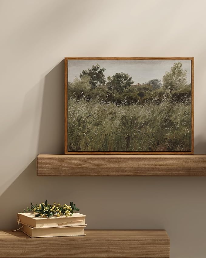 InSimSea Framed Canvas Wall Art Decor, Vintage Natue Landscape Art, Country Wilderness Painting Picture, Retro Decor for Bedroom Living Room, Office, Bathroom, Hallway, Room,12