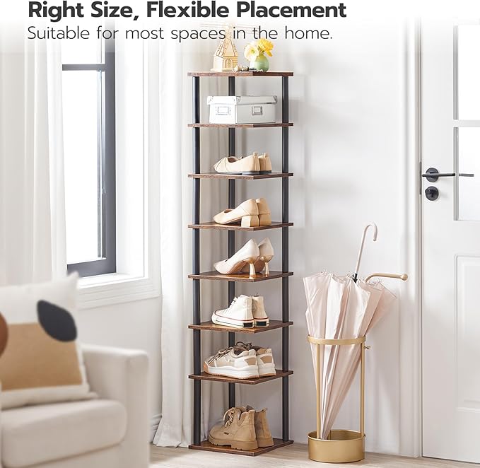 HOOBRO Vertical Shoe Rack, 8-Tier Narrow Shoe Shelf, Shoe Storage Organizer for Small Space, 11