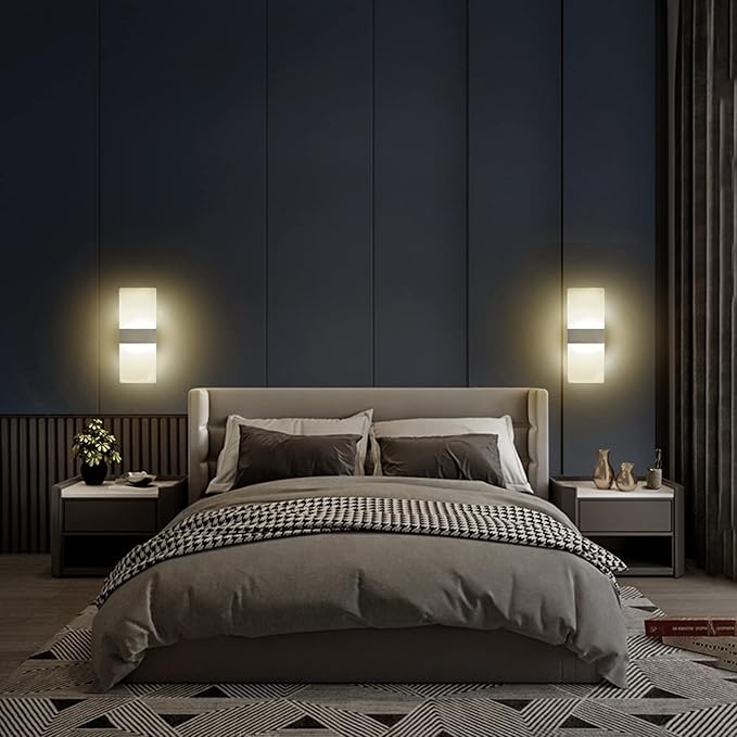 KICAAO Modern Wall Sconces Set of Two, Led Wall Light 10w, 2700k Warm Light Up Downlight, Hardwired Acrylic Wall Light Lighting, Suitable for Living Room Corridor Bedside (Warm Light 2700K 2Pack)