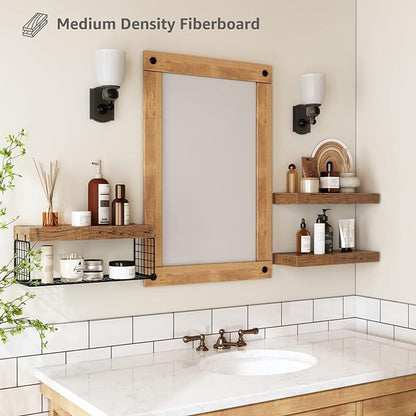 QEEIG Bathroom Shelves Over Toilet - Wall Mounted Floating Shelves Toilet Paper Storage Small Farmhouse Decor Shelf 16 inch Set of 3, Rustic Brown (019-BN3)