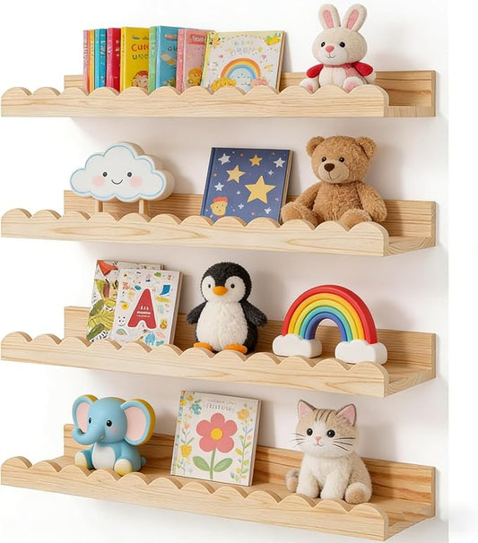 NCONCO Nursery Book Shelves, 4 Pack 23x4.3inch Floating Shelves for Wall Photo Picture Ledge Shelves Wall Book Shelves for Kids Bedroom Living Room Kitchen Nursery Decor