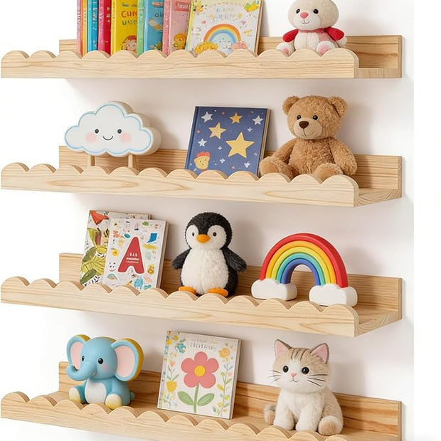 NCONCO Nursery Book Shelves, 4 Pack 23x4.3inch Floating Shelves for Wall Photo Picture Ledge Shelves Wall Book Shelves for Kids Bedroom Living Room Kitchen Nursery Decor