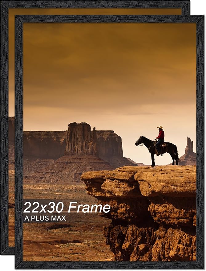 A PLUS MAX 22x30 Picture Frame Set of 2, Black Engineered Wood Frame for 22 x 30 Inch Picture Poster Photo, Light Weight 22 by 30 Frame with Wood-grain for Wall - 2 Pack/Black/22 x30
