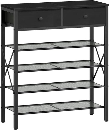5 Tier Shoe Rack, Large Capacity Shoe Storage Organizer, Metal Shoe Shelf with Drawer and Wooden Top, for 20 Pairs of Shoes, for Entryway, Closet, Black SS25BB