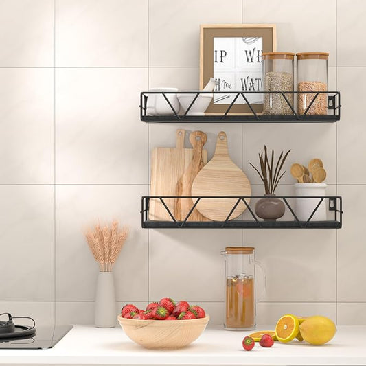 Floating Shelves Set of 3, Home Wood Wall Shelf, Farmhouse Shelf for Bedroom, Wall Mounted Floating Shelf for Living Room, Bedroom, Bathroom, Kitchen, Office (Black 2)