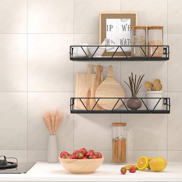 Floating Shelves Set of 3, Home Wood Wall Shelf, Farmhouse Shelf for Bedroom, Wall Mounted Floating Shelf for Living Room, Bedroom, Bathroom, Kitchen, Office (Black 2)