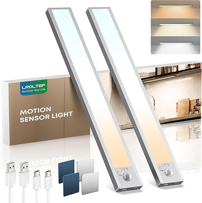 Under Cabinet Lights Wireless, 2 Pack 8.3 inch 1500mAh 3000K 4000K 6500K 3 Color Temps Dimmable Motion Sensor Light Indoor, Rechargeable LED Under Counter Lights for Kitchen, Stairs, Closet