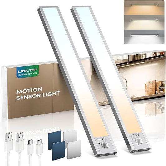 Under Cabinet Lights Wireless, 2 Pack 8.3 inch 1500mAh 3000K 4000K 6500K 3 Color Temps Dimmable Motion Sensor Light Indoor, Rechargeable LED Under Counter Lights for Kitchen, Stairs, Closet