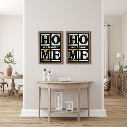 2 PCS Accent Mirrors，Home Signs Wall Decor， Rustic Farmhouse Wall Mirror for Living Room, Bedroom, Bathroom & Entryway 18”x12”