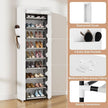 Shoe Rack with Cover Narrow Shoe Rack Organizer with 4 Side Pockets 10 Tier Tall Shoe Storage Shoe Shelf Holds 18-22 Pairs Shoes and Boots Shoe Rack for Closet, White
