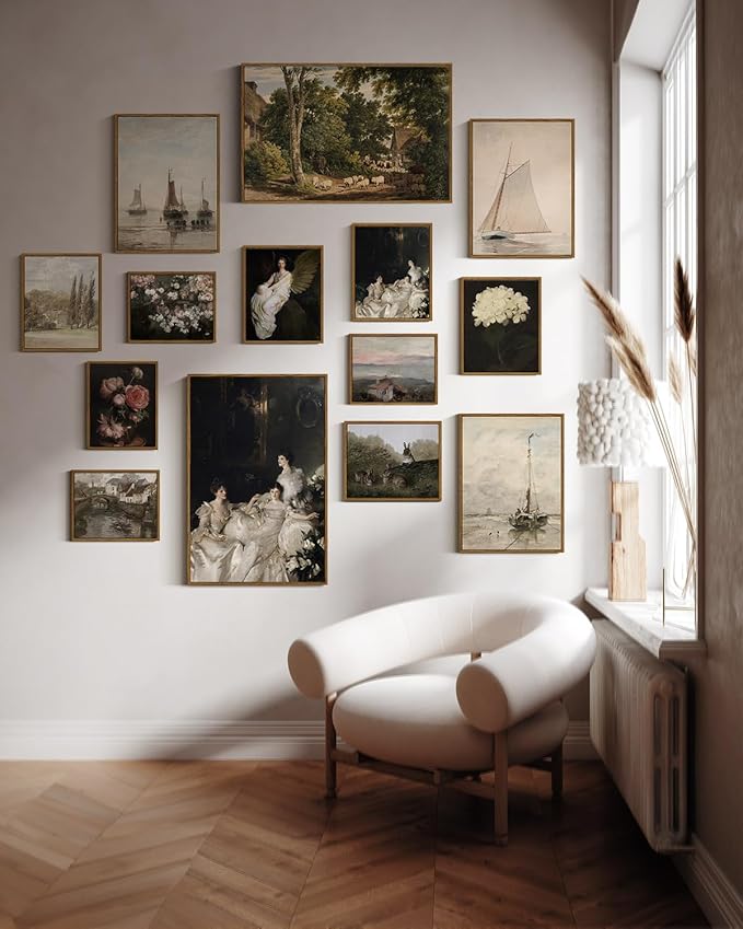 InSimSea Framed Canvas Wall Art Vintage Decor, Room Decor Classical Countryside Landscape Farmhouse Watercolor Painting Large Wall Art for Living Room Badroom Bathroom, 16