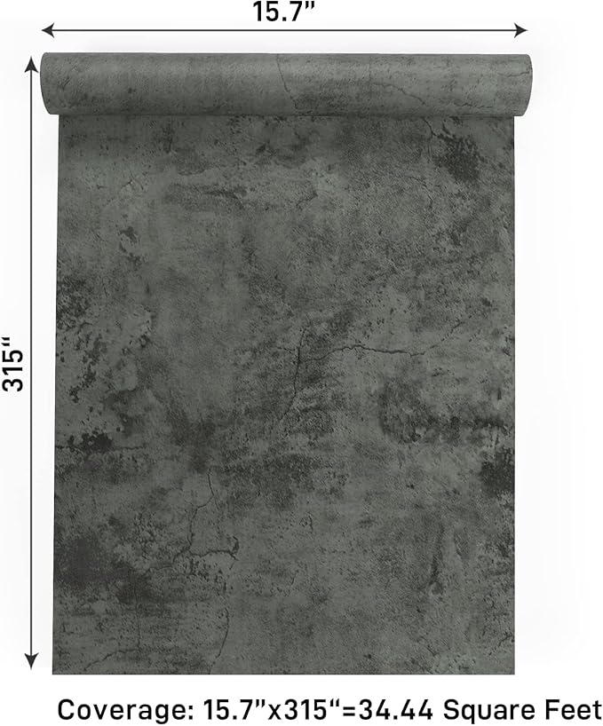 VaryPaper 15.7''x315'' Industrial Cracked Concrete Wallpaper Peel and Stick Grey Concrete Contact Paper for Countertops Waterproof Self Adhesive Vinyl Cement Removable Wallpaper for Bathroom Bedroom
