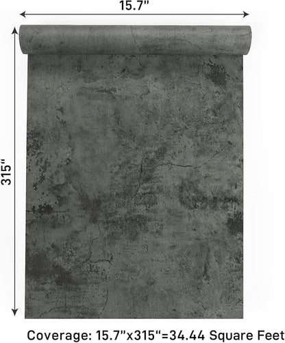 VaryPaper 15.7''x315'' Industrial Cracked Concrete Wallpaper Peel and Stick Grey Concrete Contact Paper for Countertops Waterproof Self Adhesive Vinyl Cement Removable Wallpaper for Bathroom Bedroom