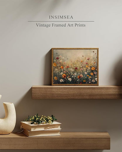 InSimSea Framed Canvas Wall Art, Vintage Flower Wildflower Prints Wall Decor for Living Room, Small Retro Landscape Painting Farmhouse Decorations for Bedroom Bathroom Shelf Gift, 8x10inch