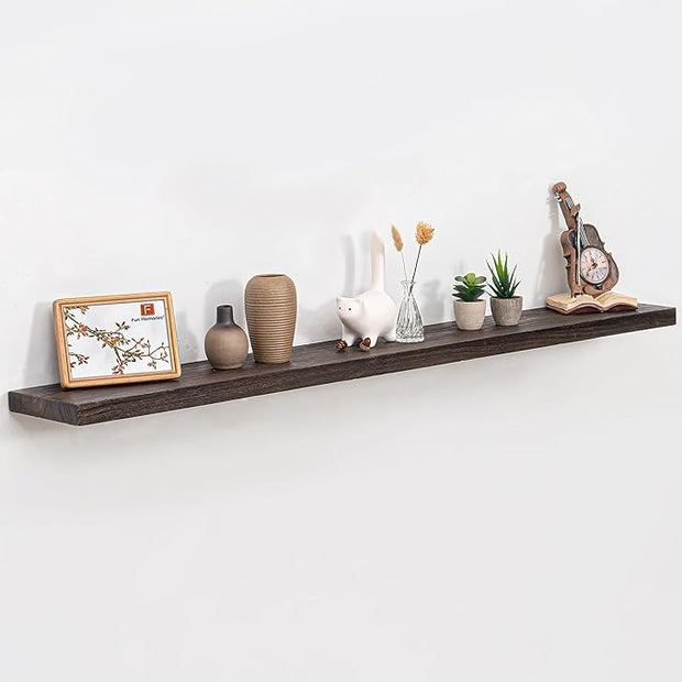 Fun Memories Floating Shelves for Wall, 55"x9.3" Rustic Solid Elm Wood Shelves, Heavy-Duty Wall Mounted Shelves with Invisible Brackets for Living Room, Bedroom, Kitchen, Walnut Finish