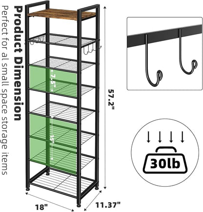 Simple Trending 8 Tiers Shoe Rack 16 Pairs Tall Wooden Plank Shoe Shelf with Hooks for Closet Entryway Organizer Sturdy Free Standing Shoe Storage Cabinet，Black