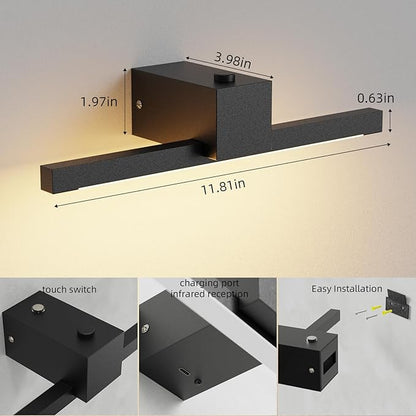 Picture Lights for Wall,Battery Operated Art Light,12in Gallery Light for Paintings,3CCT Dimmable,Metal Finish Recharging Battery Wall Light with Remote Control for Pictures Display(Black)