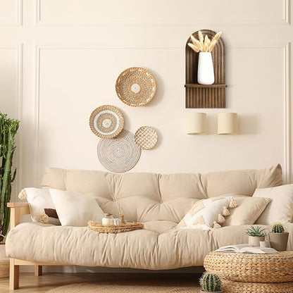 Tatuo 2 Pieces Vintage Boho Wall Shelf Decor Floating Shelves for Wall Mid Century Modern Wooden Hanging Holder Retro for Living Room Bathroom Bedroom Office Nursery Decoration