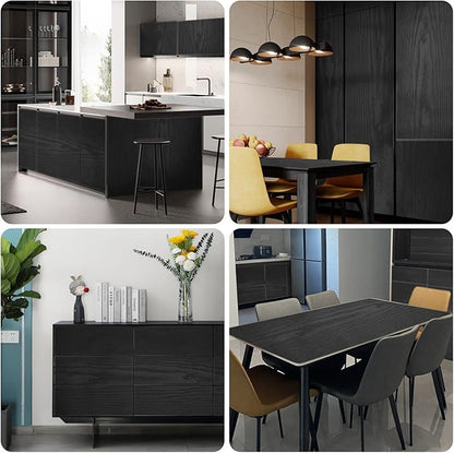 seonta Black Grain Wood Textured Wallpaper Vinyl Film Self Adhesive Wall Paper Removable Peel and Stick Contact Paper for Shelf Liner Countertop Desk Table Cabinets 16"x198"