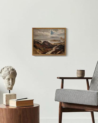 SHENIFY Landscape Framed Canvas Wall Art Vintage Classical Seaside Path Wilderness Prints Modern Hallway Kitchen Office Decor - 8x10in Natural Framed
