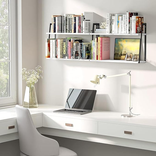 SRIWATANA Floating Wall Shelves, Rustic Wood Shelves Book Shelves Wall Mounted Ideal Room Decor (White)