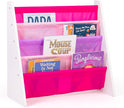 Humble Crew 4-Tier Kids Bookshelf, White Wood/Pink/Purple - Premium Book Shelf for Kids Rooms with Four Deep Pockets - Toddler Sling Book Rack with Deep Sleeves, Nursery Bookcase Organizer