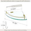 KES Glass Corner Shelf Bathroom Shelf Tempered Glass with Rail SUS 304 Stainless Steel Floating Wall Mount Bracket Brushed Gold, BGS2101A-BZ