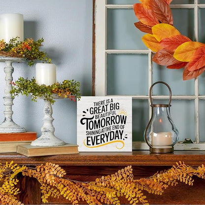Motivational Gifts for Women Men, There is a Great Big Beautiful Tomorrow Wood Box Sign, Inspirational Quote Desk Decor for Home Office Shelf Cubicle, Rustic Wooden Box Decorative Signs