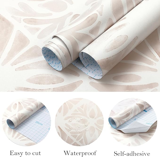 Geometric Peel and Stick Wallpaper boho78.7 x17.3 White and Pink Wallpaper White Contact Paper Removable Wall Paper for Bedroom Waterproof Removable Shelf Liner Decal Vinyl Roll