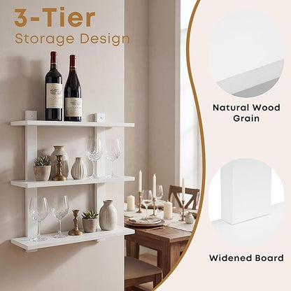 PHOENANCEE 3 Tier Floating Shelves,Long Wall Shelf,Over The Toilet Shelves Bathroom Hanging Display Storage Rustic for Living Room Bedroom Kitchen Office Coffee Bar Decor Decorative,24 Inch