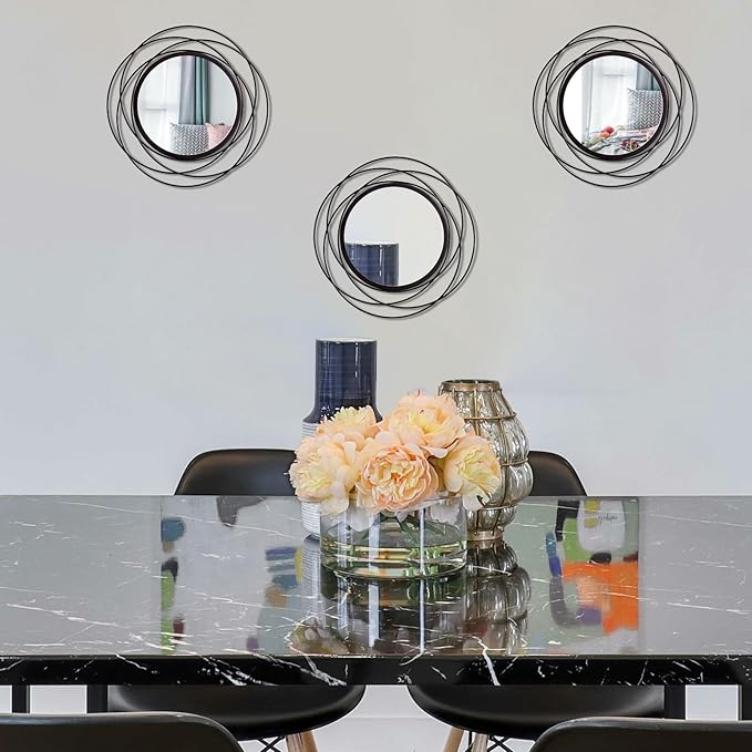 Cityelf 3 Set 13 Inch Black Circle Mirrors Wall Decor Iron Frame Wire Mirror Metal Circular Mirror Home Decor Hanging Mirrors for Room/Bedroom/Bathroom/Entryway