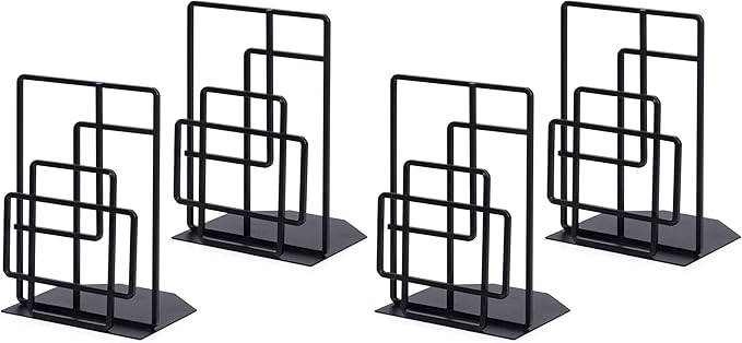 SRIWATANA Book Ends Heavy Duty, Decorative Black Bookends for Shelves, Window Lattice Design (Pack of 2)