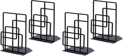 SRIWATANA Book Ends Heavy Duty, Decorative Black Bookends for Shelves, Window Lattice Design (Pack of 2)