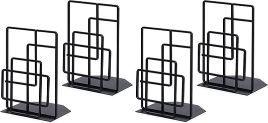SRIWATANA Book Ends Heavy Duty, Decorative Black Bookends for Shelves, Window Lattice Design (Pack of 2)