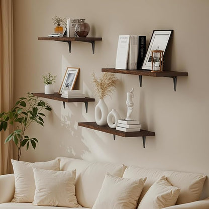 SKYSEN Floating Shelves for Wall Set of 6, 23.6in Wood Wall Shelf for Decor, Bathroom, Bedroom, Storage, Book,Kitchen, Living Room - Dark Brown(fs-60-d)