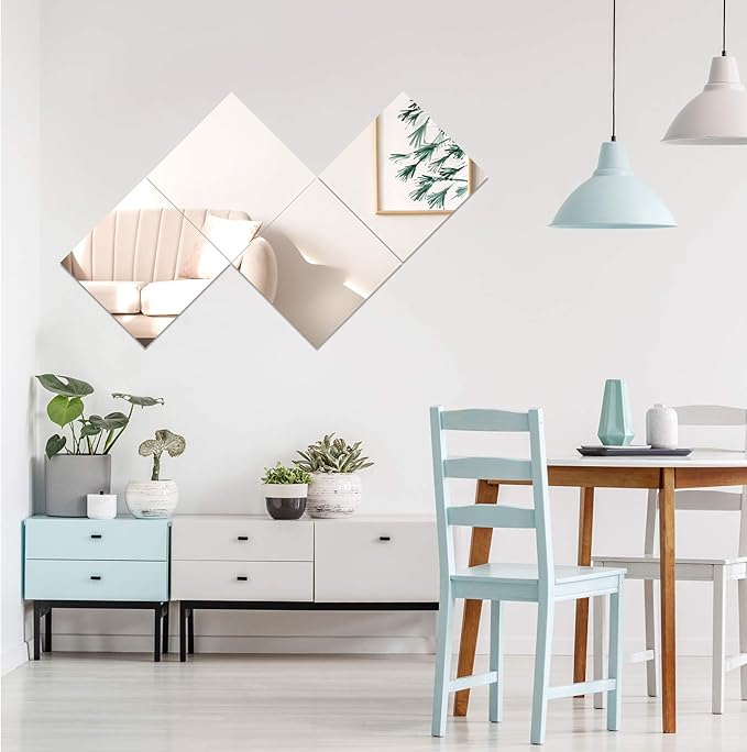EVENLIVE® Full Length Mirror Tiles, Frameless Glass Wall Mirror 12 Inch x 4 Pieces, Body Mirror, Long Mirror, Gym Mirrors for Home Gym, for Door, Closet, Room, Easy to Install