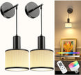 NIORSUN Battery Operated Wall Sconce Set of 2, Black&Off-White Wireless Rechargeable Wall Lights with 5200mAh Dimmable Detachable Bulbs and Remote, 9 Colors Sconces Wall Decor for Bedroom Living Room