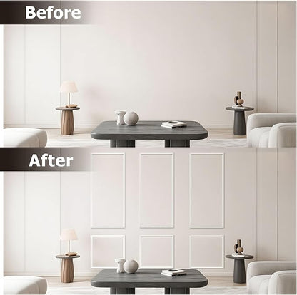 Pre-Cut Peel and Stick Wall Molding Kit Wainscoting Trim- Self Adhesive Premade Accent Panel Chair Rail for Interior Moulding Home Decor Accent Wall Set of 6 pcs - 3 Top 3 Bottom, Ready to Assemble