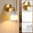 Vintage Battery Operated Wall Sconce with Milky Minimalist Glass Lampshade Rechargeable Battery Powered Wall Light with Remote Control for Bedside Bedroom Bathroom, Set of 1