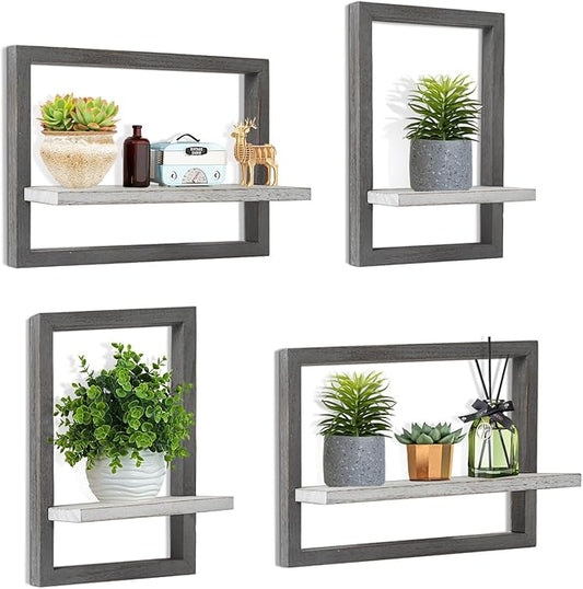 idee-home Floating Shelves for Wall, Rustic Square Hanging Floating Shelves Set of 4 Wood, Wall Decor Mounted Bathroom, Living Room, Kitchen Storage