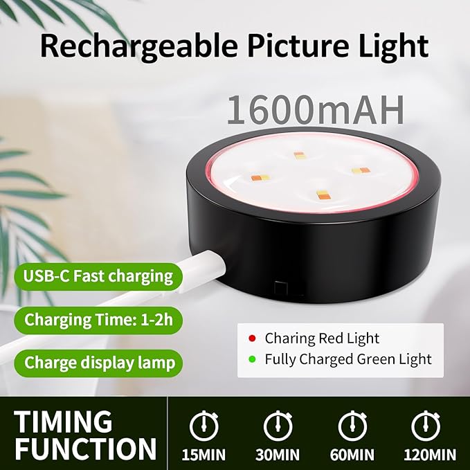 3-Pack Picture & Poster Lights for Wall, Rechargeable Battery Magnetic with Remote Dimmable 3-Color Temps & Timer, LED Art Display Lighting for Paintings, Frames & Wall Art Decor (Black)