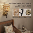 N02 Boho Rattan Wall Sconce with Plug in Cord, Adjustable Dimmable Rattan Shade & S-Shape Arm for Aztec Boho Home Decor, Bohemian Wall Mounted Lighting