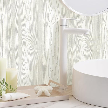Yun-aeon Light White and Silver Wood Contact Paper 17.3"x200" Rustic Wooden Peel and Stick Wallpaper Removable Self-Adhesive Wallpaper Wood Grain Contact Paper for Countertops Cabinets