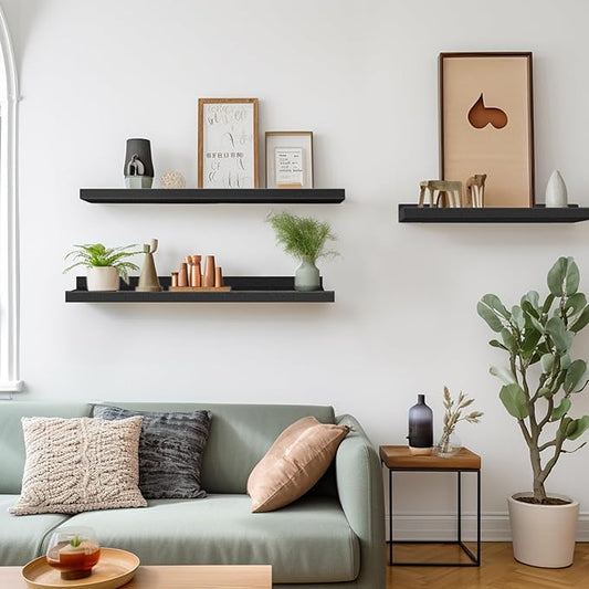 LaVie Home 23.6-Inch Black Floating Shelves for Wall Storage Set of 4 - Modern Minimalist Picture Ledge Shelf Wall Decor for Kitchen, Bedroom, Bathroom, and Living Room