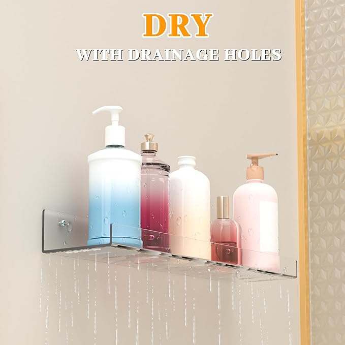 6 Pack Floating Shelves - Clear Acrylic/PET Wall Mounted Non-Drilling Storage Rack with Adhesive, Invisible Bathroom and Bedroom Shelves for Kitchen, Living Room, Clear Decoration