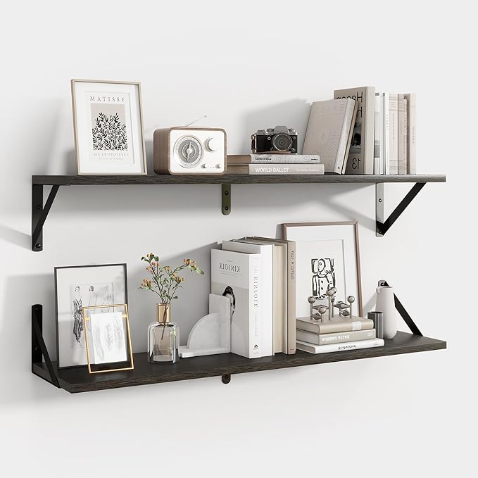 Axeman 32 Inch Floating Shelves | 8 Inch Deep Black Wood Wall Shelves Set of 2 | 31.5